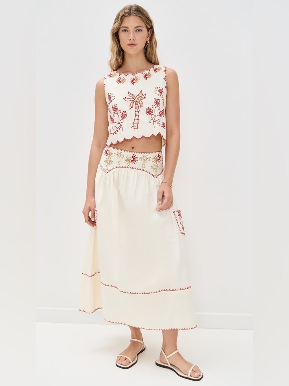 NWT NEVER FULLY DRESSED Pollenca Embroidered Cotton Midi Skirt In White Sz 14